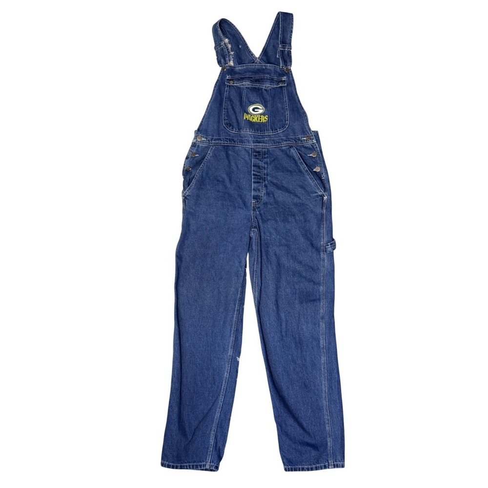 Vintage Green Bay Packers NFL Denim Jean Bib Overalls Mens Large GameDay